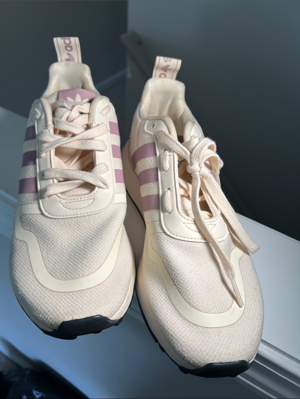 adidas Cream Sneakers with Soft Pink Stripes